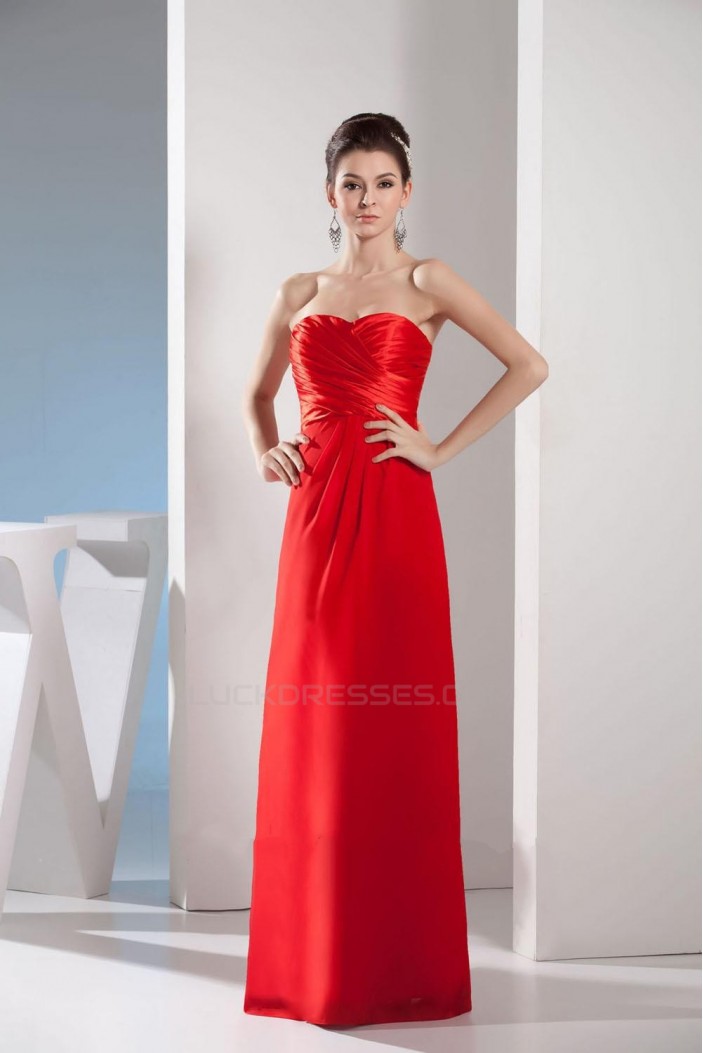 A-Line Strapless Red Floor-Length Bridesmaid Dresses/Wedding Party Dresses BD010438