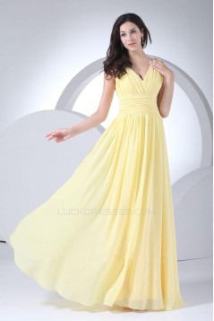 A-Line V-Neck Yellow Chiffon Floor-Length Bridesmaid Dresses/Wedding Party Dresses BD010444