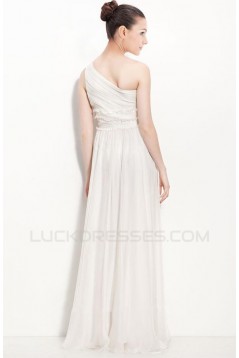 A-Line One-Shoulder Floor-Length White Chiffon Bridesmaid Dresses/Wedding Party Dresses BD010446