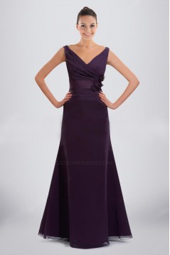 A-Line V-Neck Floor-Length Purple Chiffon Bridesmaid Dresses/Wedding Party Dresses BD010485