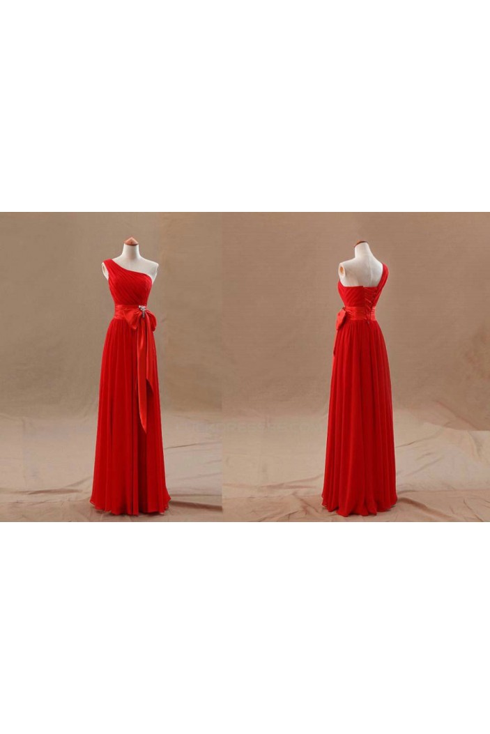 A-Line One-Shoulder Long Red Chiffon Bridesmaid Dresses/Evening Dresses BD010505
