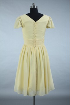 A-Line Short Sleeve V-Neck Yellow Chiffon Bridesmaid Dresses/Evening Dresses BD010511