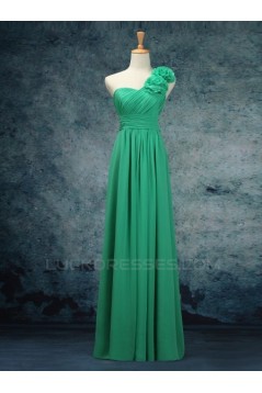 A-Line One-Shoulder Long Green Chiffon Bridesmaid Dresses/Evening Dresses BD010526