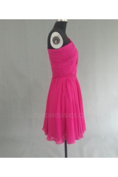 A-Line One-Shoulder Hot Pink Short Chiffon Bridesmaid Dresses/Evening Dresses BD010530