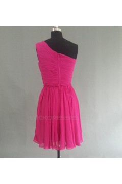 A-Line One-Shoulder Hot Pink Short Chiffon Bridesmaid Dresses/Evening Dresses BD010530