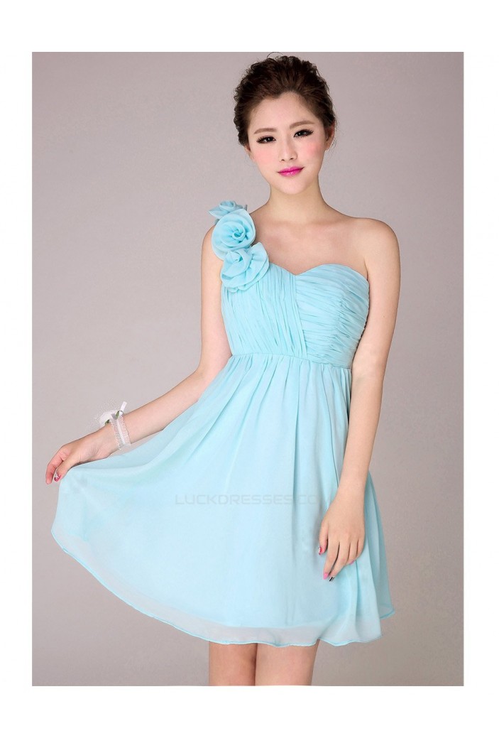 A-Line One-Shoulder Short Blue Chiffon Bridesmaid Dresses/Evening Dresses BD010565