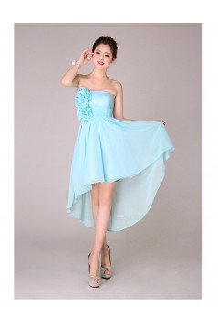 High Low Strapless Short Blue Chiffon Bridesmaid Dresses/Evening Dresses BD010566