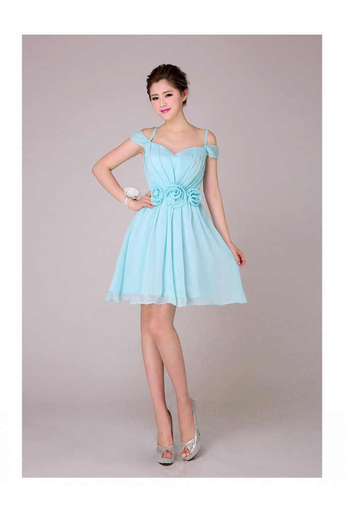 A-Line Off-The-Shoulder Short Blue Chiffon Bridesmaid Dresses/Evening Dresses BD010570