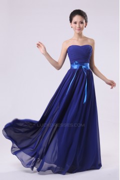 A-Line Strapless Long Royal Blue Chiffon Bridesmaid Dresses/Evening Dresses BD010575