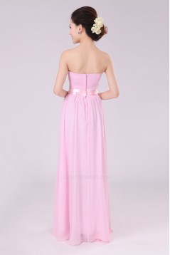 A-Line Strapless Long Pink Chiffon Bridesmaid Dresses/Evening Dresses BD010578