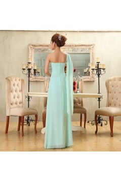 A-Line One-Shoulder Beaded Long Green Chiffon Bridesmaid Dresses/Evening Dresses BD010582