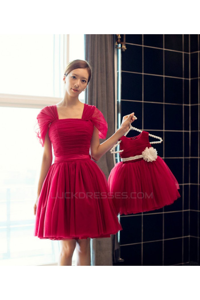 Short Cap-Sleeve Tulle Bridesmaid Dresses/Evening Dresses BD010589
