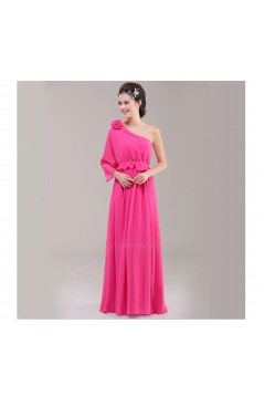 A-Line One-Shoulder Pink Chiffon Bridesmaid Dresses/Evening Dresses BD010624