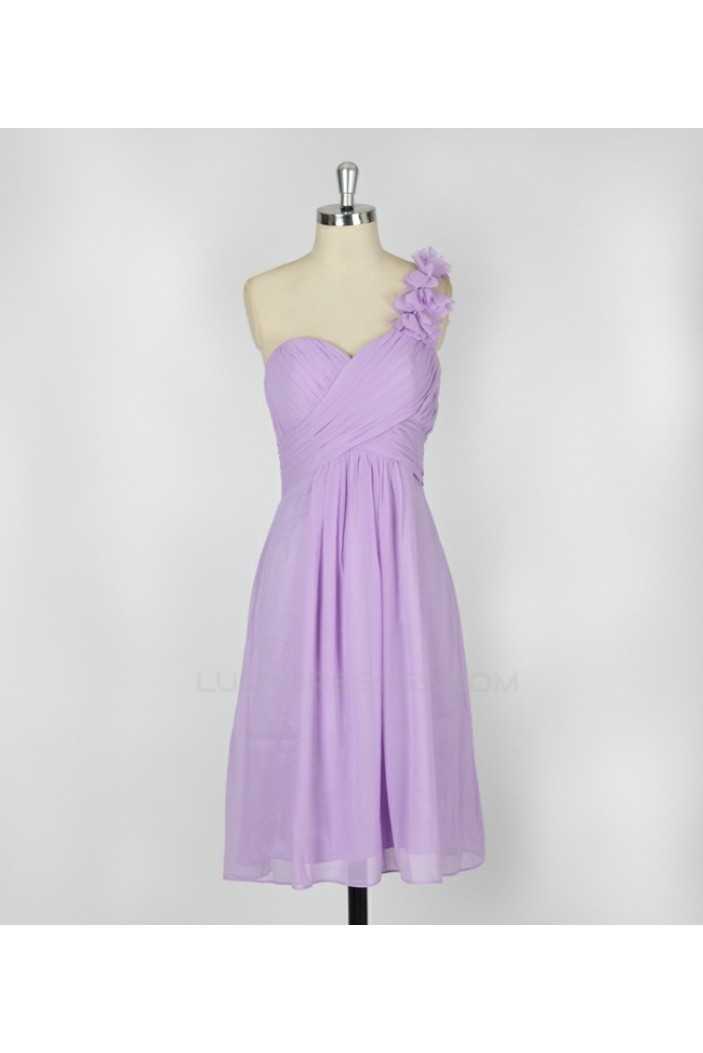 A-Line One-Shoulder Lilac Short Chiffon Bridesmaid Dresses/Evening Dresses BD010639