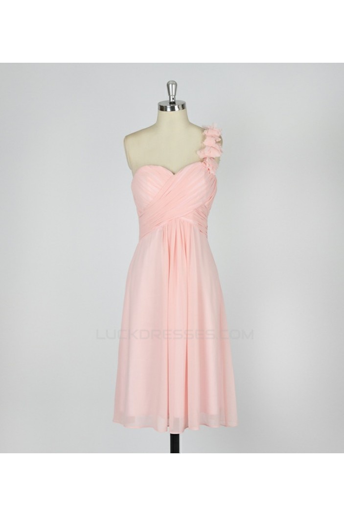 A-Line One-Shoulder Short Pink Chiffon Bridesmaid Dresses/Evening Dresses BD010640