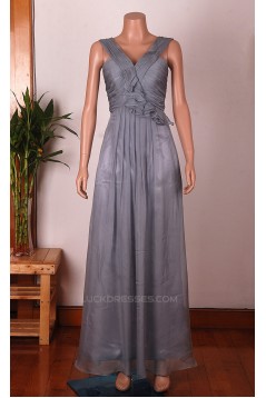 A-Line V-Neck Long Grey Chiffon Bridesmaid Dresses/Wedding Party Dresses BD010676