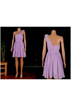 A-Line One-Shoulder Short Purple Chiffon Bridesmaid Dresses/Wedding Party Dresses BD010689