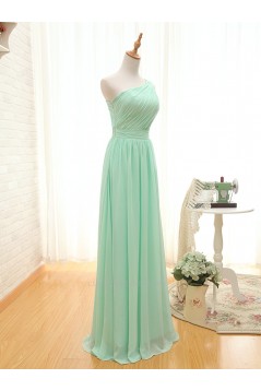 A-Line One-Shoulder Long Green Chiffon Bridesmaid Dresses/Wedding Party Dresses BD010706