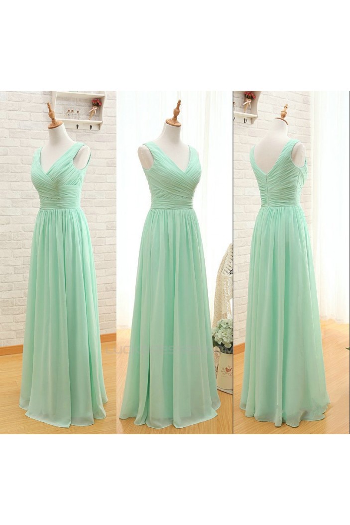 A-Line V-Neck Long Green Chiffon Bridesmaid Dresses/Wedding Party Dresses BD010707