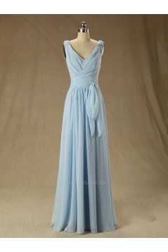 A-Line V-Neck Long Blue Chiffon Bridesmaid Dresses/Wedding Party Dresses BD010709