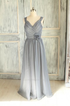 A-Line Long Grey Chiffon Bridesmaid Dresses/Wedding Party Dresses BD010741