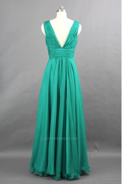 A-Line V-Neck Long Green Chiffon Bridesmaid Dresses/Wedding Party Dresses BD010749