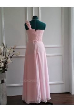 A-Line One-Shoulder Long Pink Chiffon Bridesmaid Dresses/Wedding Party Dresses BD010772