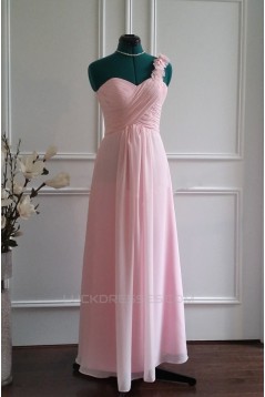 A-Line One-Shoulder Long Pink Chiffon Bridesmaid Dresses/Wedding Party Dresses BD010772