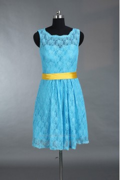 A-Line Short Blue Lace Bridesmaid Dresses/Wedding Party Dresses BD010783