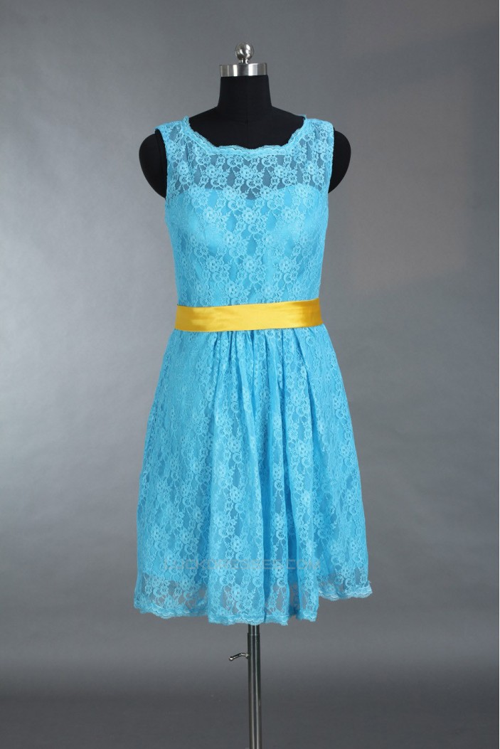 A-Line Short Blue Lace Bridesmaid Dresses/Wedding Party Dresses BD010783