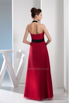 A-Line Halter Long Chiffon Red Bridesmaid Dresses 02010002