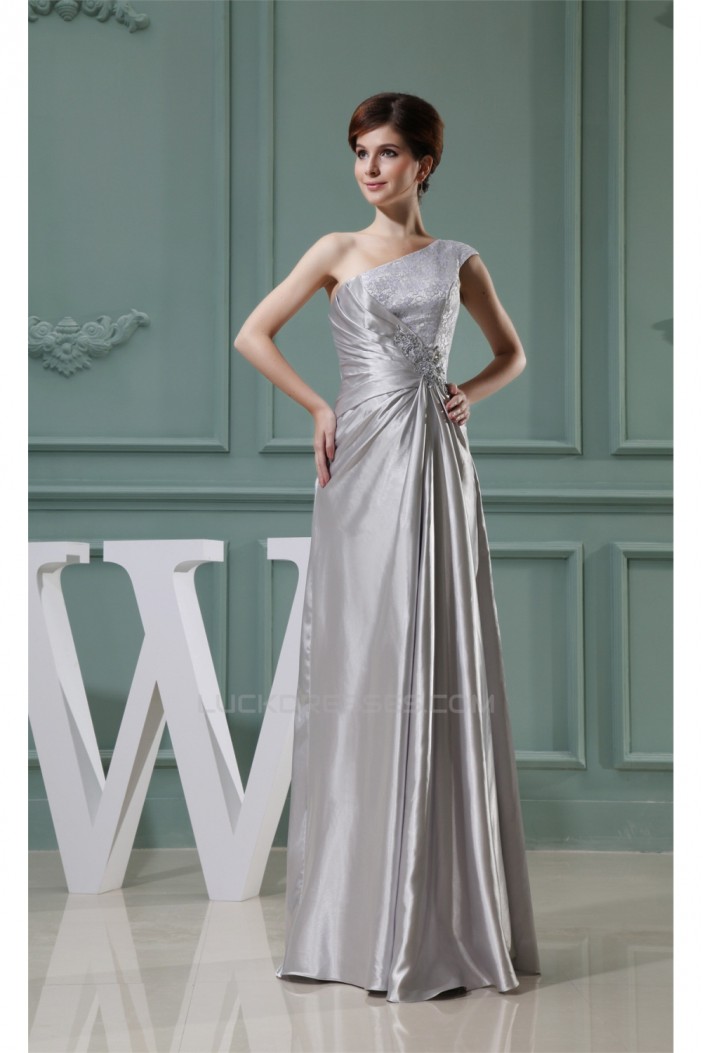 A-Line Beading One-Shoulder Sleeveless Lace Silk like Satin and Lace Best Long Bridesmaid Dresses 02010004