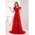 Brush Sweep Train V-Neck Chiffon Silk like Satin Long Red Bridesmaid Dresses with Sleeves 02010010