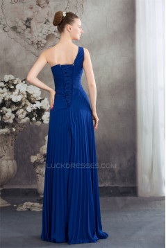 Chiffon Pleated Floor-Length One-Shoulder Sleeveless Long Blue Bridesmaid Dresses 02010011