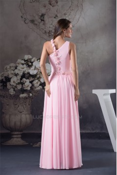 Sheath/Column Long Pink Chiffon Beaded Bridesmaid Dresses 02010021
