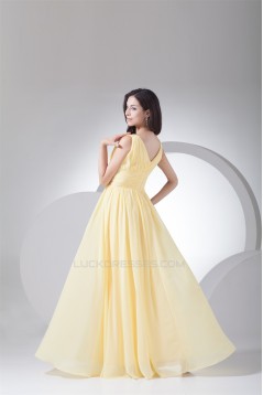 Elegant Chiffon Sleeveless V-Neck Long Yellow Bridesmaid Dresses 02010024