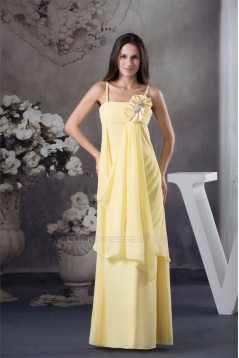 Sheath/Column Floor-Length Spaghetti Strap Chiffon Long Yellow Bridesmaid Dresses 02010035
