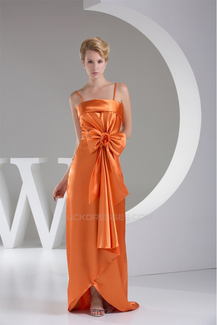 Handmade Flowers Silk like Satin Spaghetti Strap Long Bridesmaid Dresses 02010061