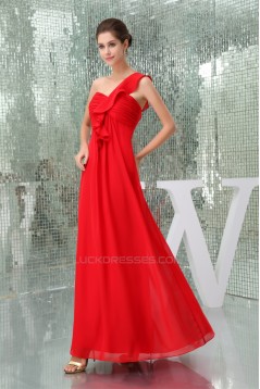 One-Shoulder A-Line Chiffon Sleeveless Draped Best Long Red Bridesmaid Dresses 02010064