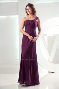 One-Shoulder A-Line Ruffles Sleeveless Floor-Length Long Bridesmaid Dresses 02010065