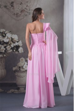One-Shoulder Sheath/Column Sleeveless Chiffon Long Pink Bridesmaid Dresses 02010073
