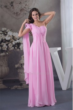 One-Shoulder Sheath/Column Sleeveless Chiffon Long Pink Bridesmaid Dresses 02010073
