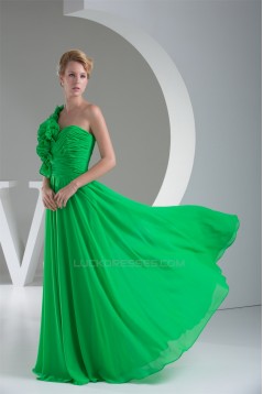 One-Shoulder Sleeveless Chiffon Long Green Best Bridesmaid Dresses 02010074
