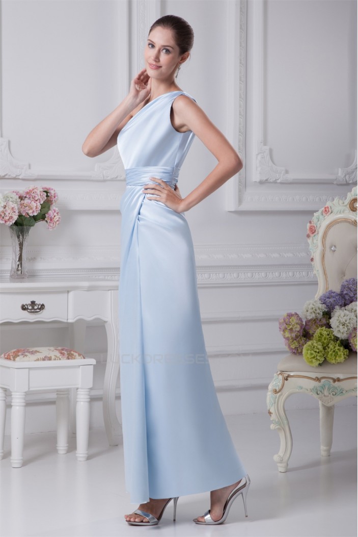 Ruffles Elastic Woven Satin One-Shoulder Long Bridesmaid Dresses 02010080