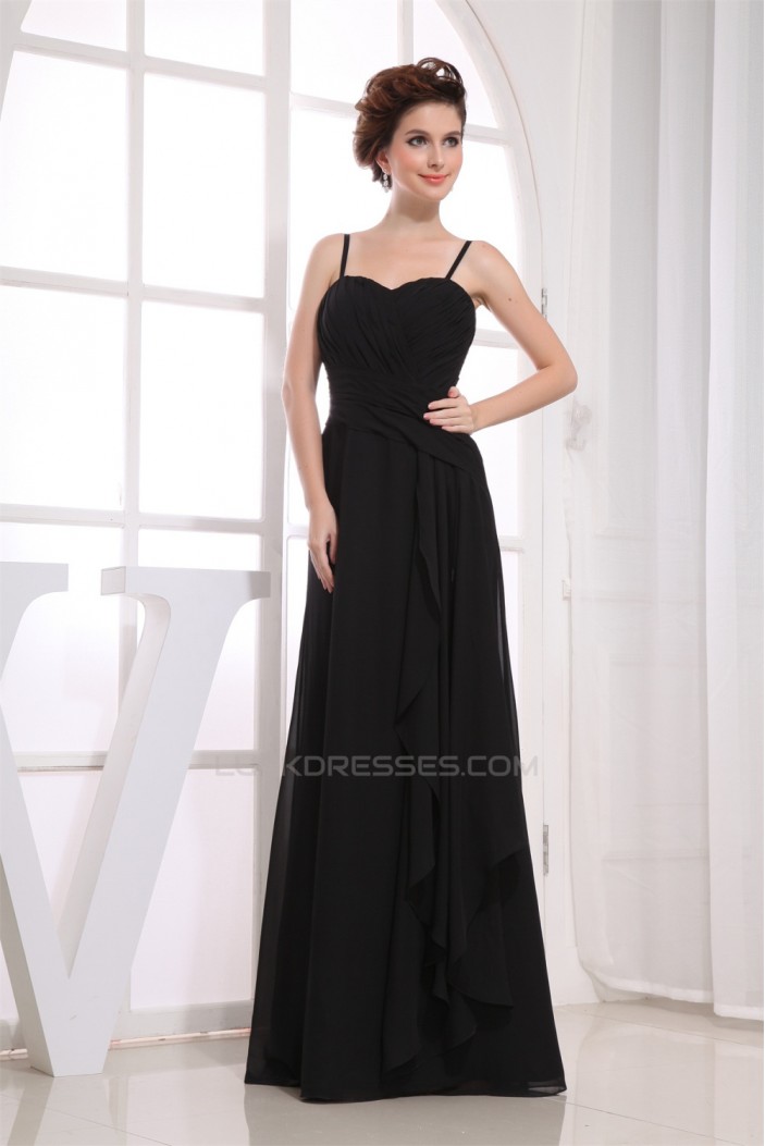 A-Line Sweetheart Spaghetti Strap Floor-Length Long Black Chiffon Bridesmaid Dresses 02010083