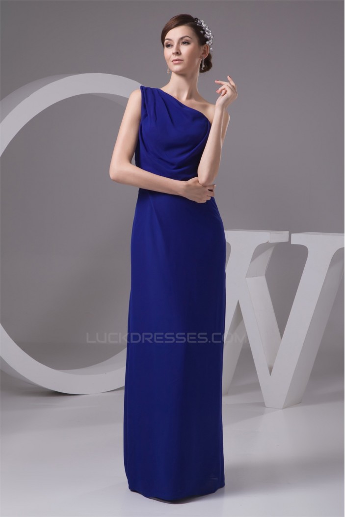Floor-Length Chiffon One-Shoulder Long Blue Bridesmaid Dresses under 100 02010099