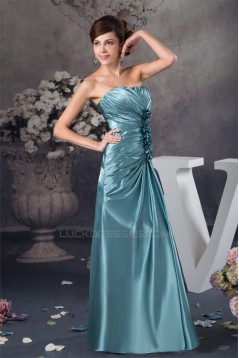 A-Line Floor-Length Silk like Satin Soft Strapless Long Bridesmaid Dresses 02010110