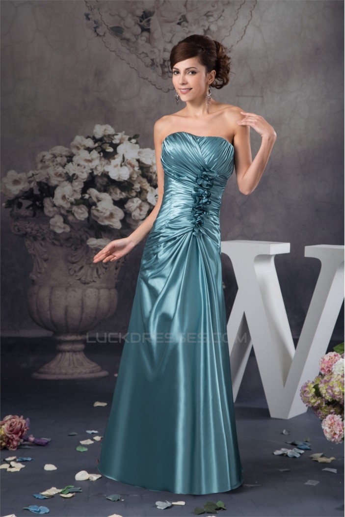 A-Line Floor-Length Silk like Satin Soft Strapless Long Bridesmaid Dresses 02010110