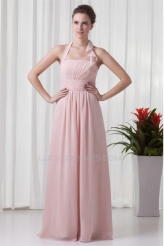 A-Line Sleeveless Floor-Length Ruched Halter Most Popular Long Bridesmaid Dresses 02010129