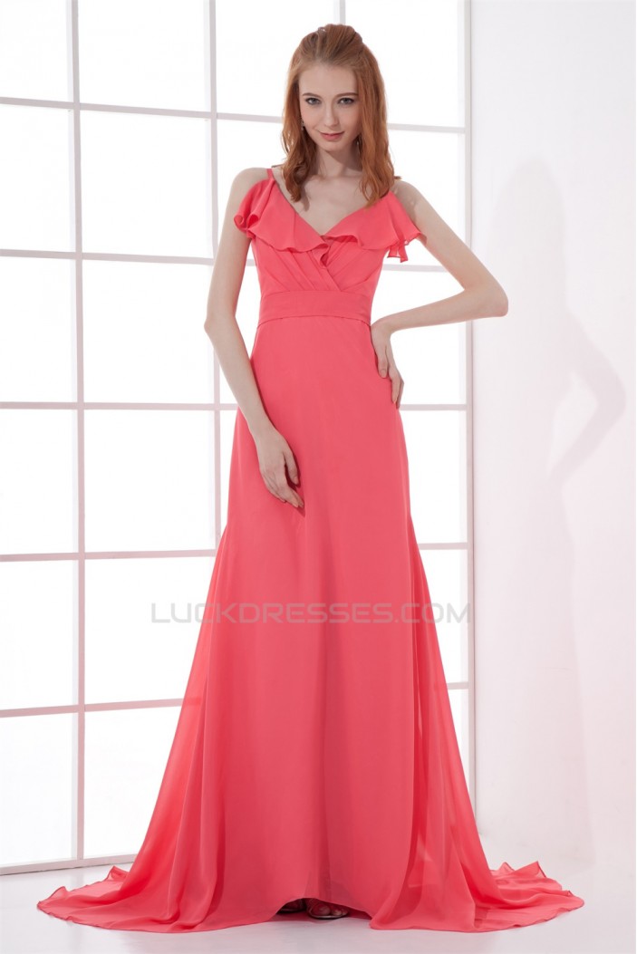 A-Line Ruffles Chiffon Long Bridesmaid/Evening Dresses 02010139
